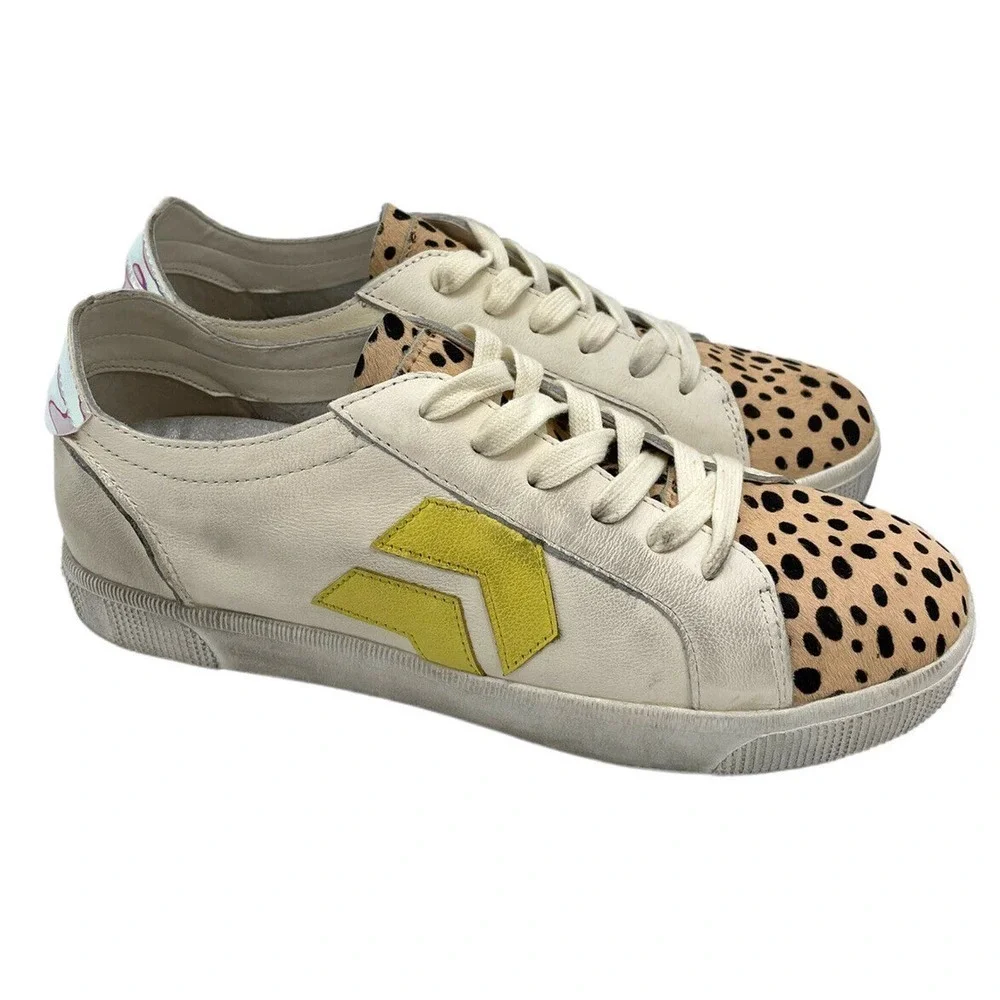 Dolce Vita Zaga Calf Hair Leopard Printed Iridescent Sneakers $127 US Size US 9